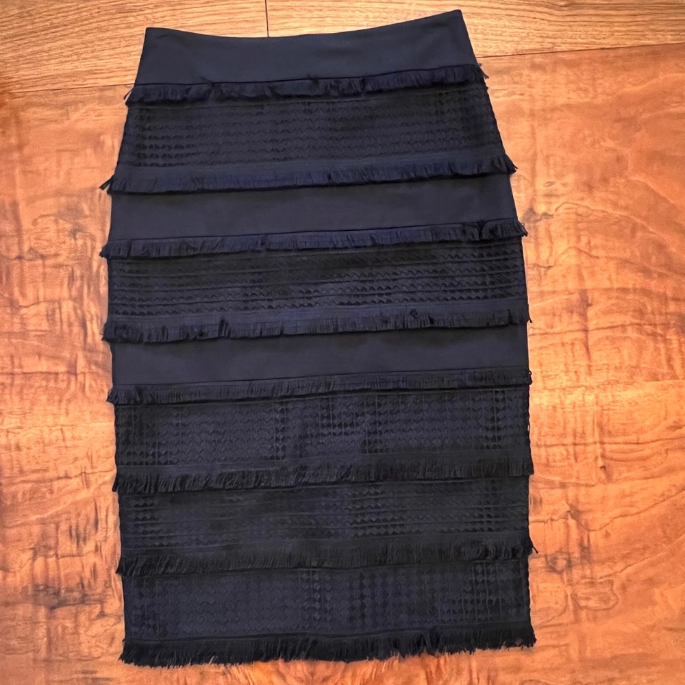 Chic and Unique Fringed Black Pencil Skirt Banana Republic Like New!